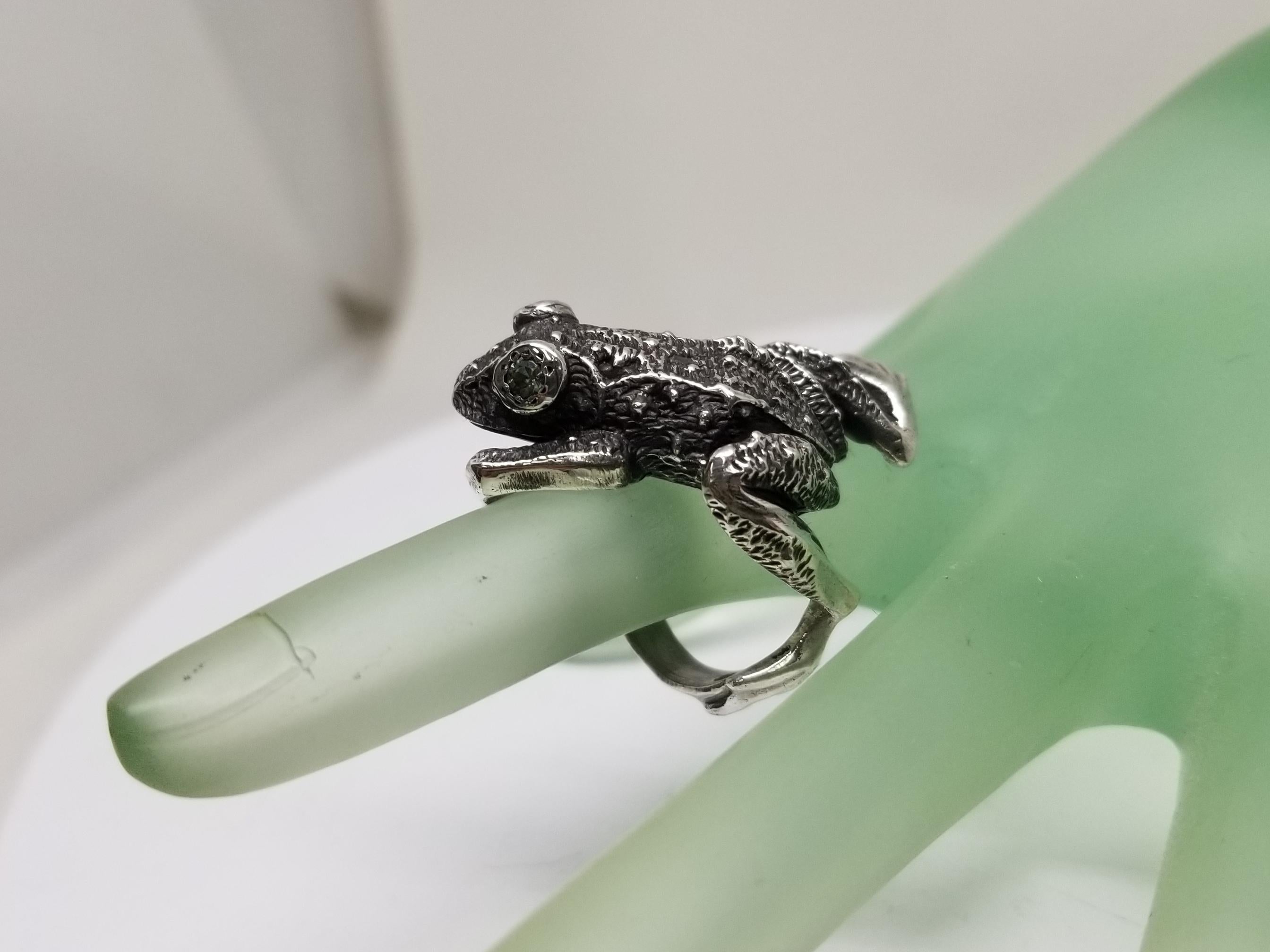 Sterling Silver Frog with Green Sapphire as Eyes Weighing .24pts 2