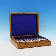 Pistol Handle Mother of Pearl and Sterling Silver Fruit Set by James Dixon & Son