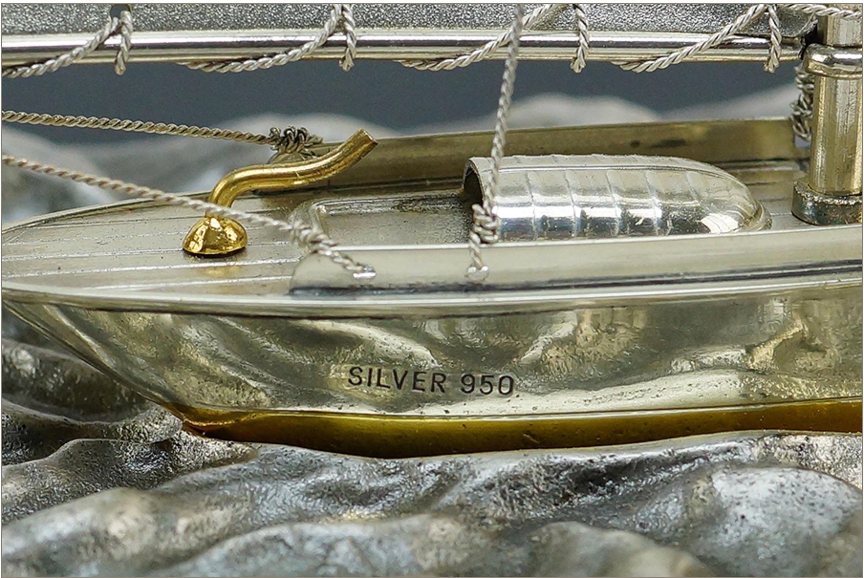 3 Sterling Silber Voll Mast Schiffe in Glas und ebonisiertem Holz Gehäuse Preis pro s im Angebot 1