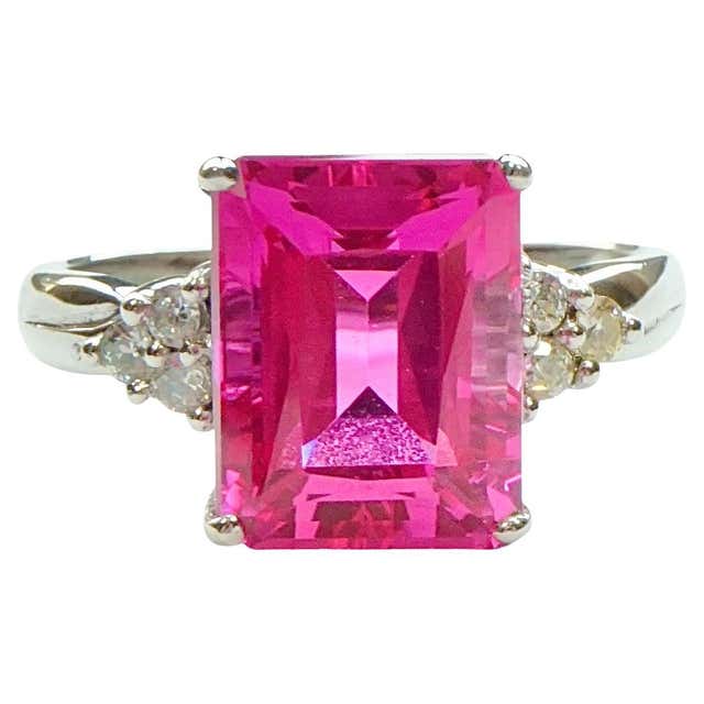 Silver Plated Dark Pink and Clear Rhinestone Cluster Ring For Sale at ...