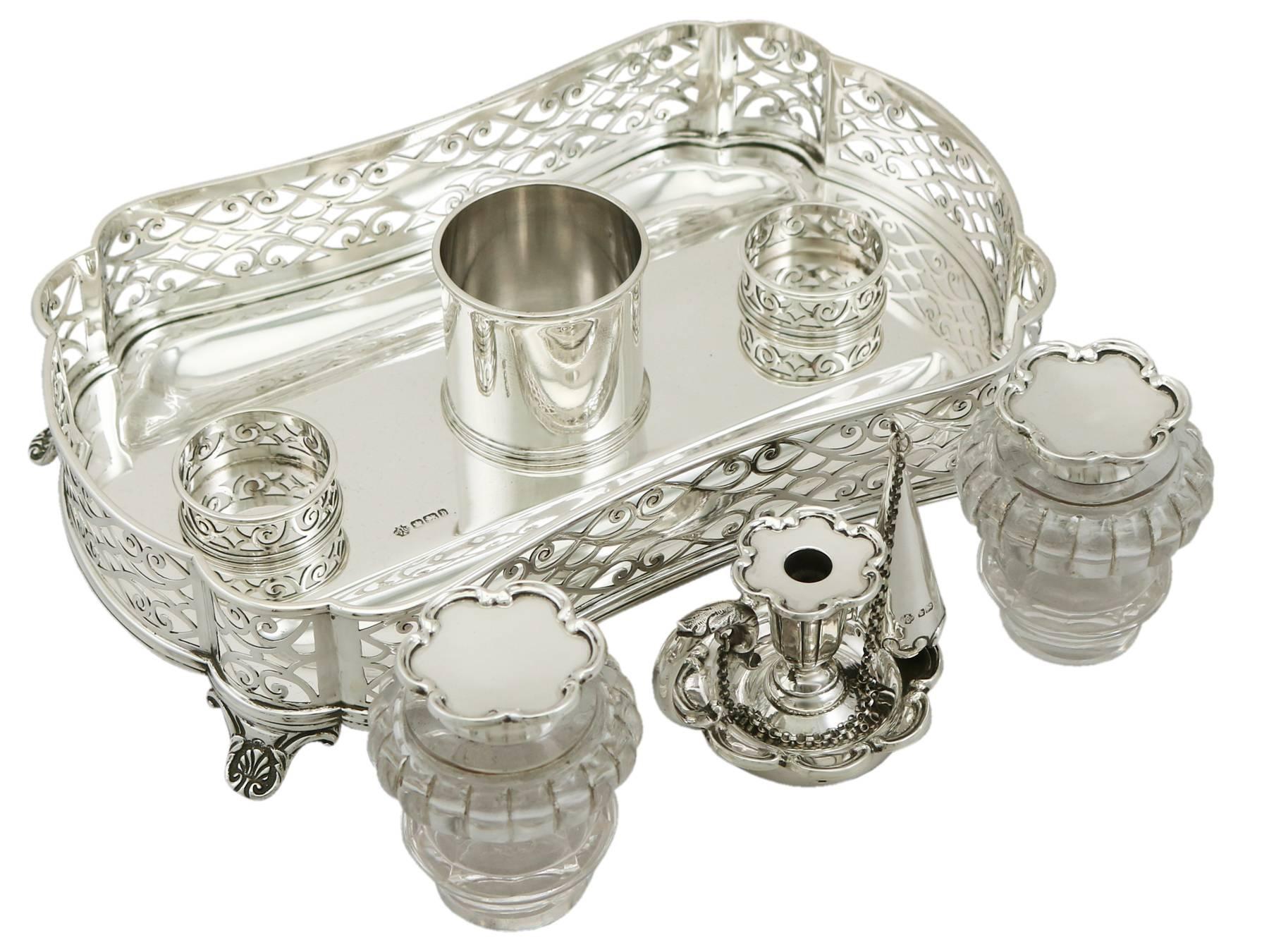 20th Century Sterling Silver Gallery Inkstand by William Hutton & Sons, Antique Victorian