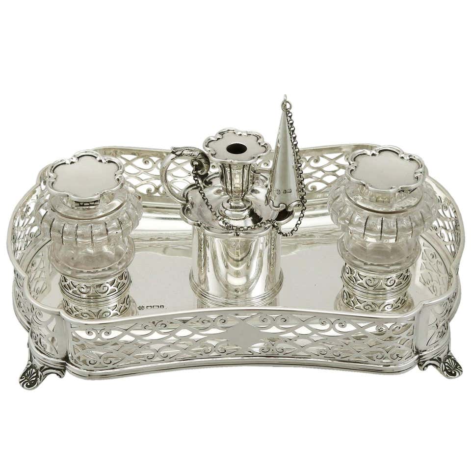 Silver Inkstand Sterling Silver Gallery Inkstand by William Hutton and Sons, Antique ...