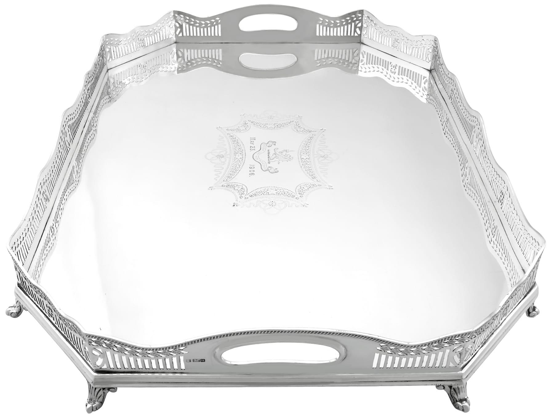 English Sterling Silver Gallery Tea Tray - Antique Edwardian (1905) For Sale