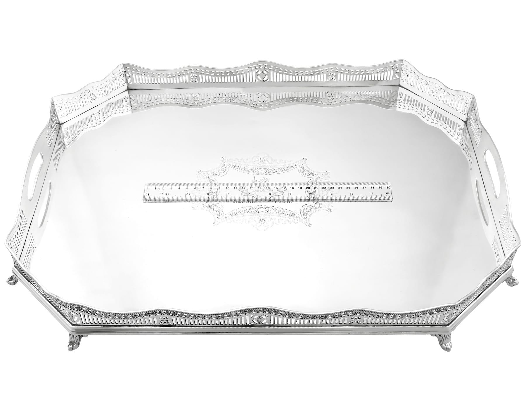 Early 20th Century Sterling Silver Gallery Tea Tray - Antique Edwardian (1905) For Sale