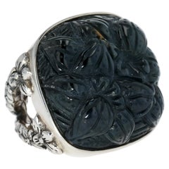 Sterling Silver "Garden of Stephen" Carved Blue Tiger Eye Ring by Stephen Dweck