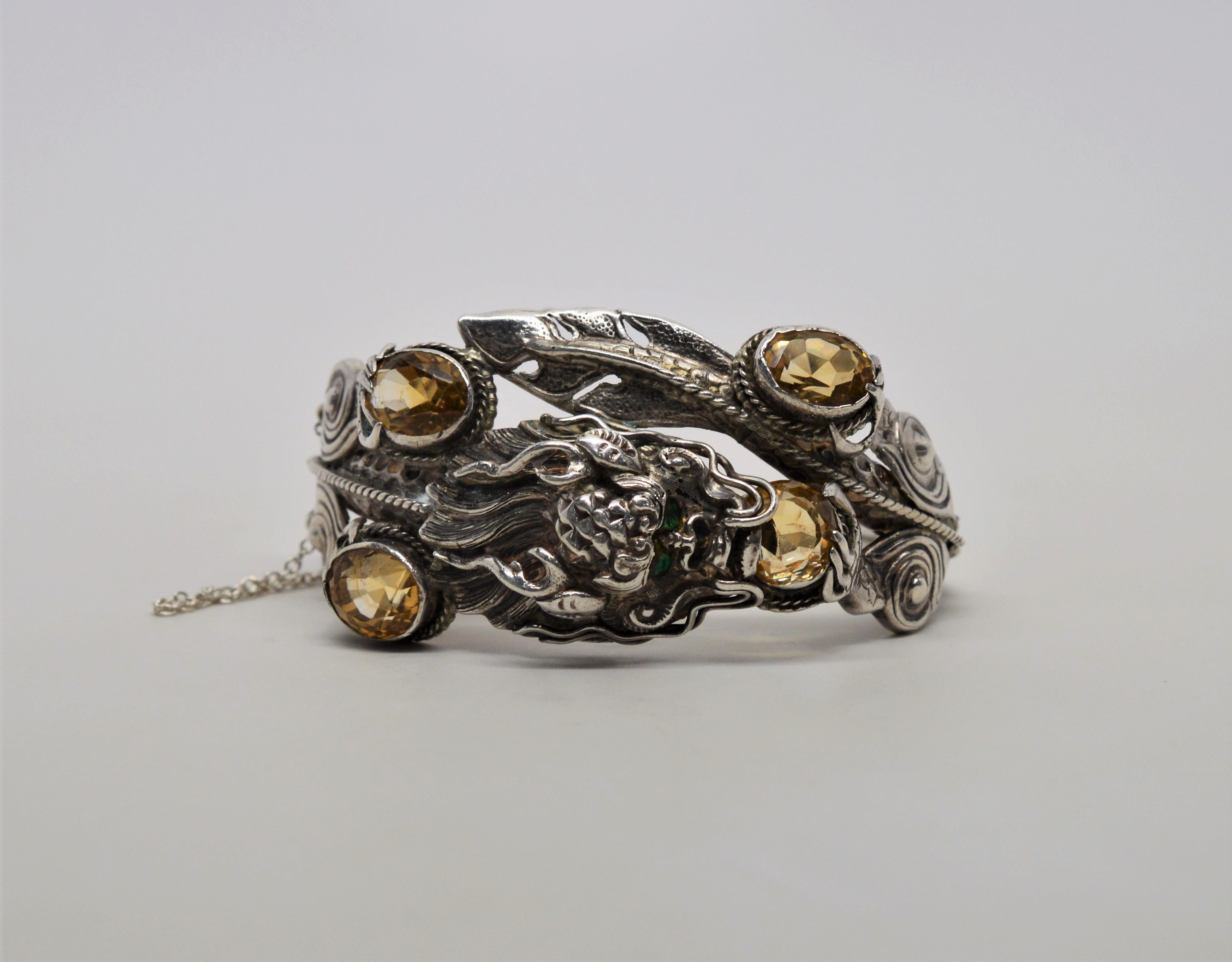Sterling Silver Gargoyle Cuff Bracelet In Good Condition In Mount Kisco, NY