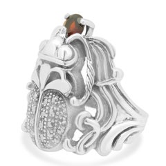 Sterling Silver Garnet and Marcasite Scarab Ring
