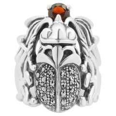 Sterling Silver Garnet and Marcasite Scarab Ring