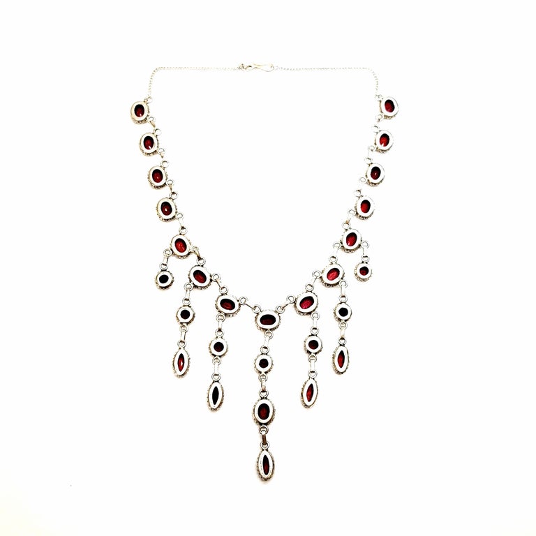 Sterling Silver Garnet Chandelier Necklace For Sale at 1stDibs