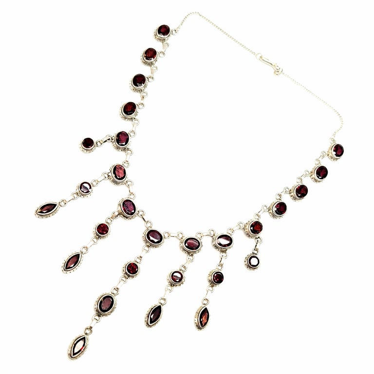 Sterling Silver Garnet Chandelier Necklace For Sale at 1stDibs