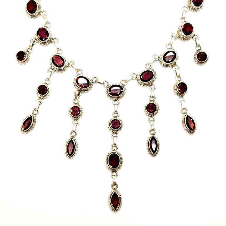 Sterling Silver Garnet Chandelier Necklace For Sale at 1stDibs