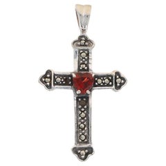 Pendentif croix bouddhiste en argent sterling avec grenat et Marcasite - 925 Heart Faith Love