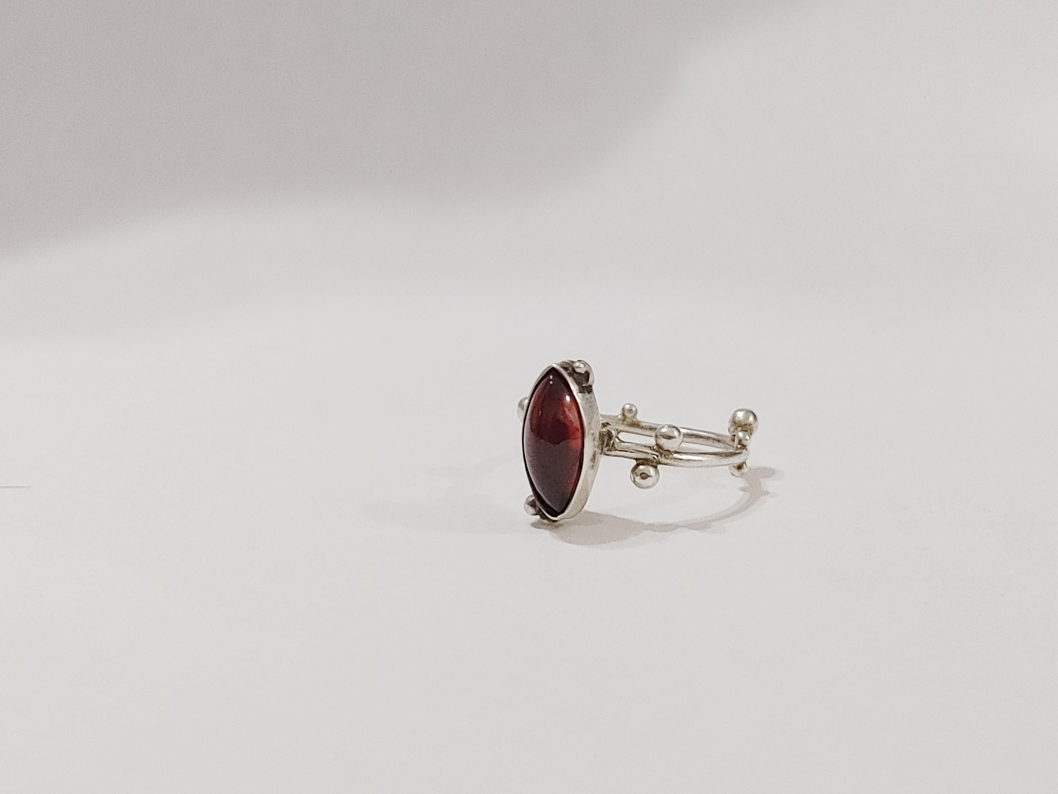 Artisan Sterling Silver Garnet Midi Ring For Sale