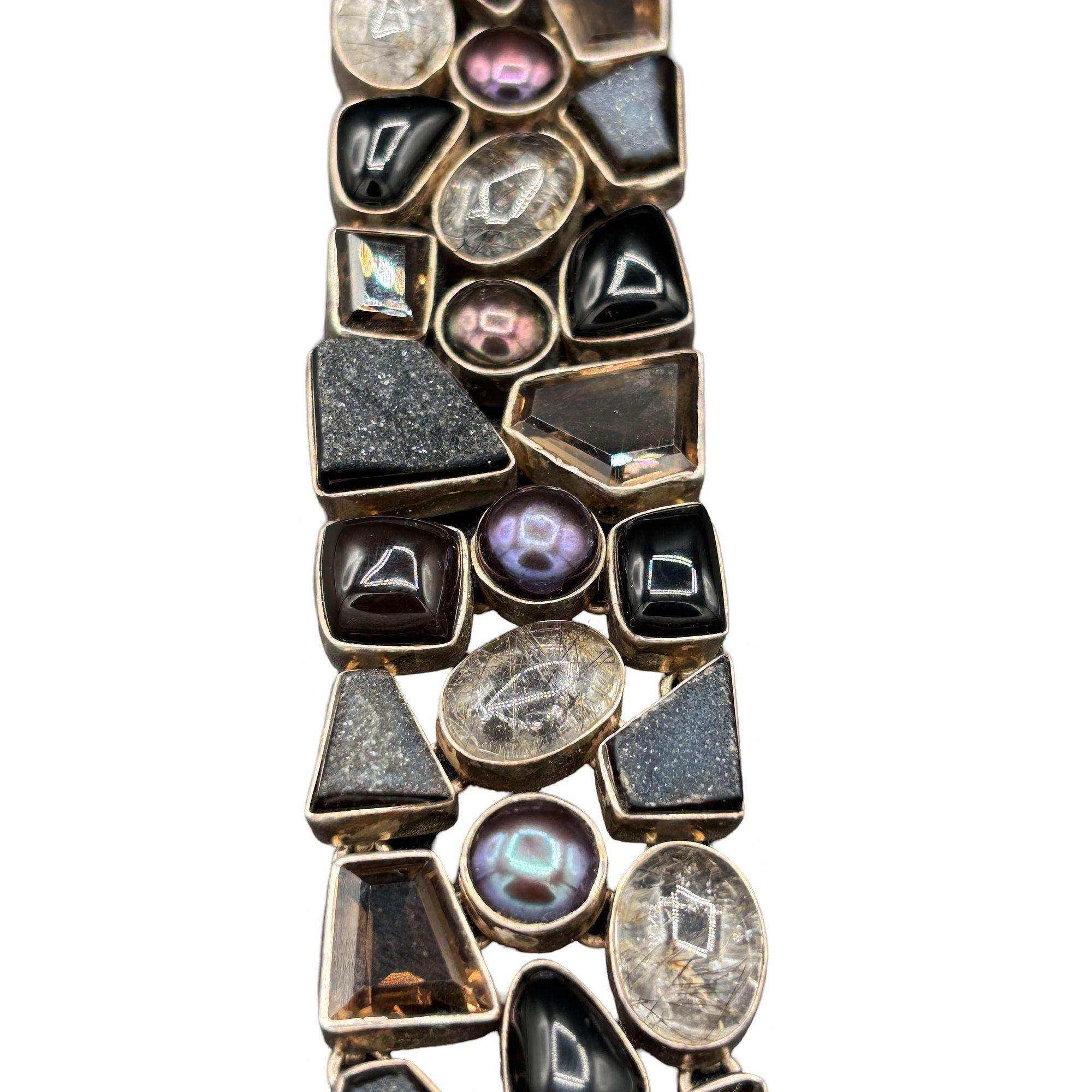 Sterling Silver Gem Necklace Bracelet Smoky Rutilated Quartz Set In Excellent Condition For Sale In Van Nuys, CA