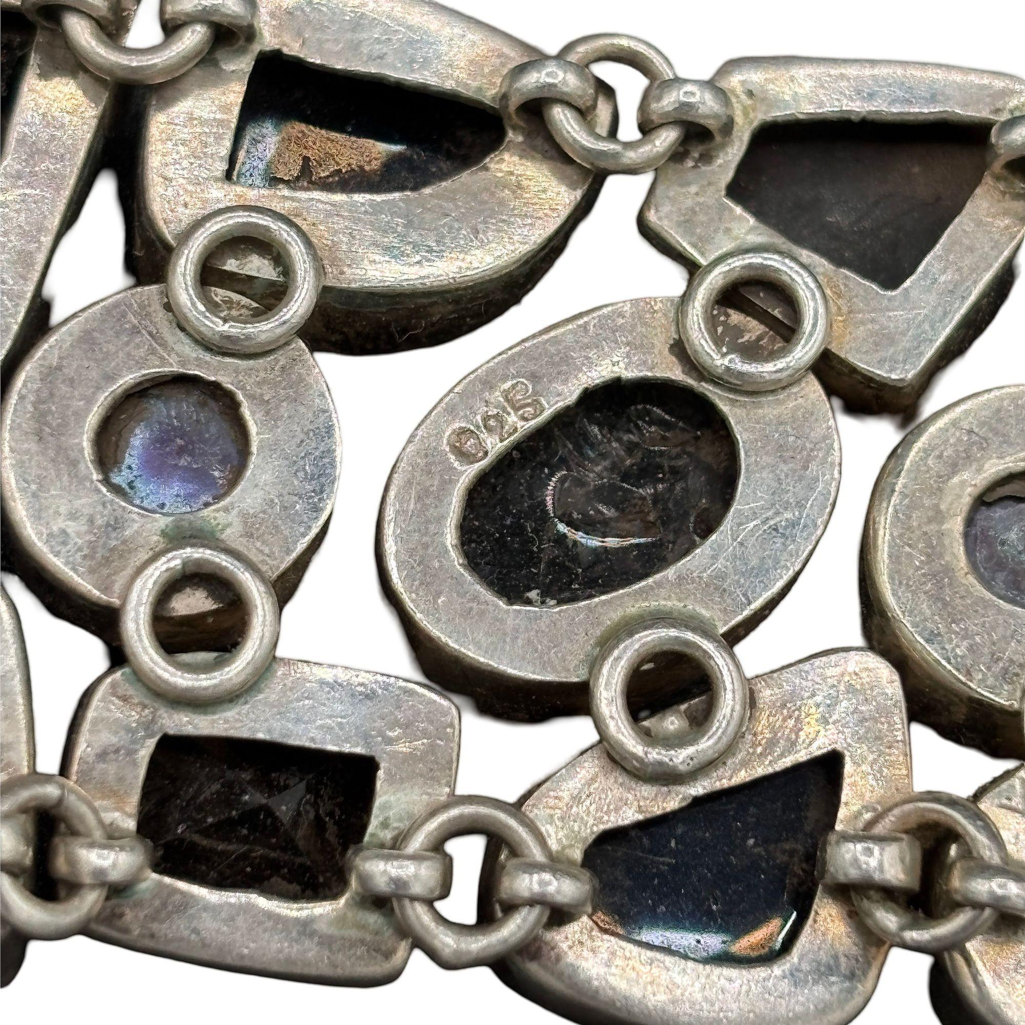 Late 20th Century Sterling Silver Gem Necklace Bracelet Smoky Rutilated Quartz Set For Sale