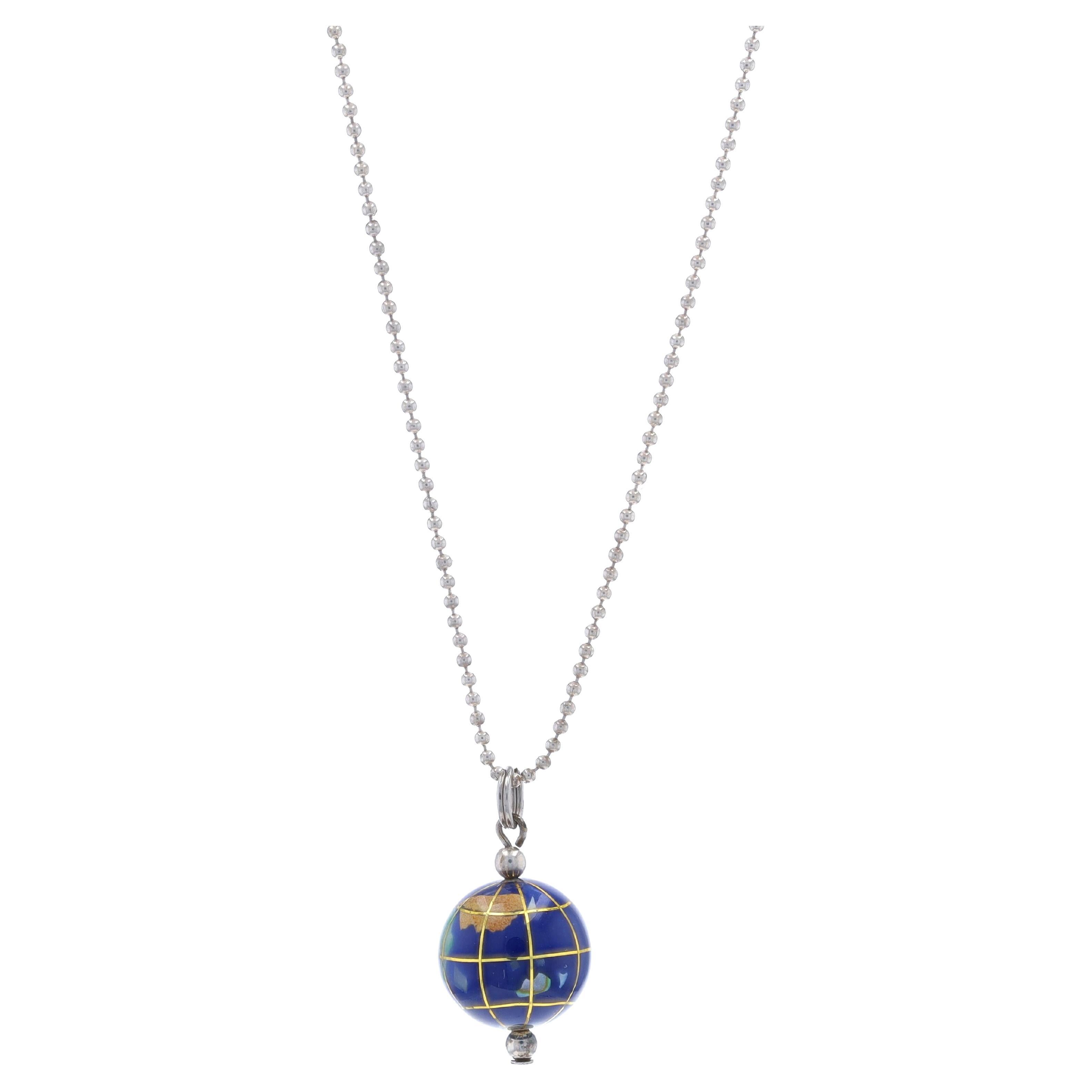 Sterling Silver Gemstone World Globe Pendant Necklace 19 1/2" - 925 Planet Earth