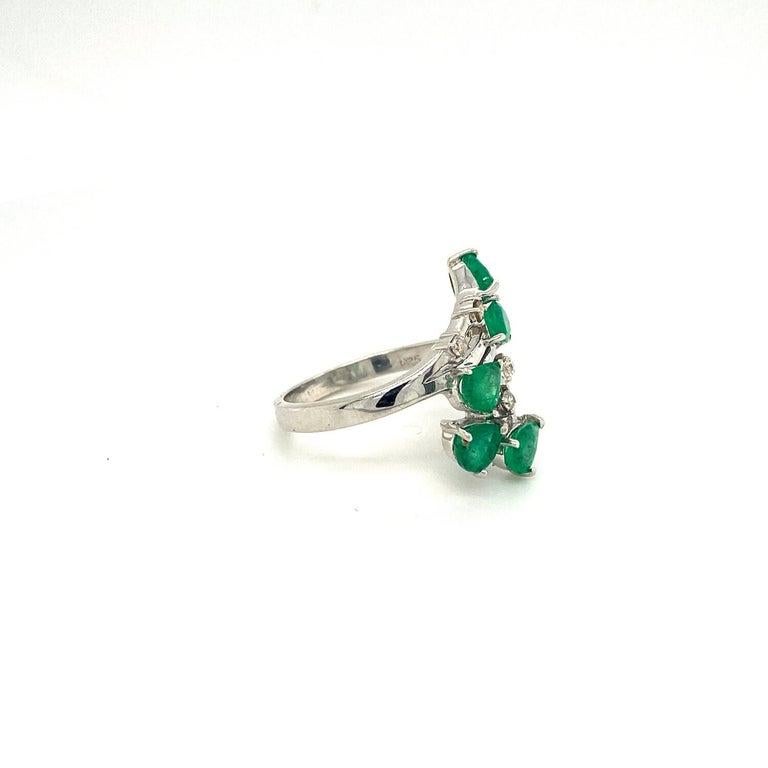 For Sale:  Sterling Silver Genuine Emerald By Pass Ring with Diamonds Gift for Wife 9