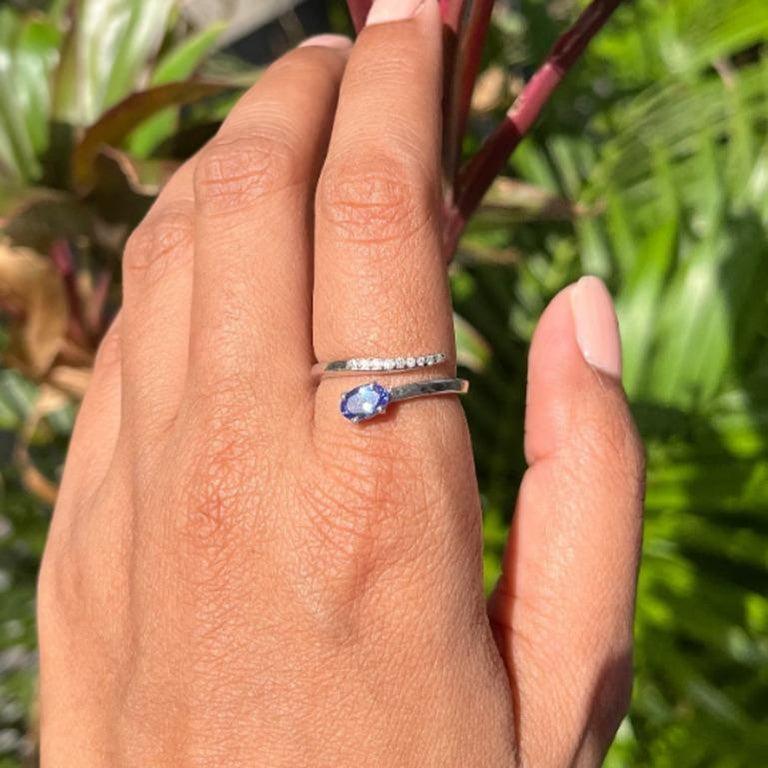 For Sale:  Sterling Silver Genuine Tanzanite Diamond Bypass Ring in Designer Jewelry Gift 10