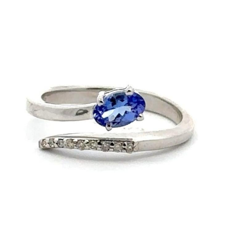 For Sale:  Sterling Silver Genuine Tanzanite Diamond Bypass Ring Gift for Girlfriend 2