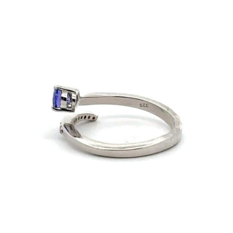 For Sale:  Sterling Silver Genuine Tanzanite Diamond Bypass Ring Gift for Girlfriend 4