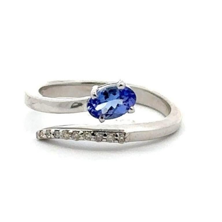 For Sale:  Sterling Silver Genuine Tanzanite Diamond Bypass Ring in Designer Jewelry Gift 7