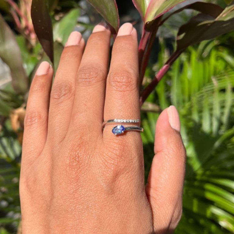 For Sale:  Sterling Silver Genuine Tanzanite Diamond Bypass Ring in Designer Jewelry Gift 8