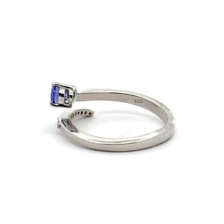 For Sale:  Sterling Silver Genuine Tanzanite Diamond Bypass Ring in Designer Jewelry Gift 9