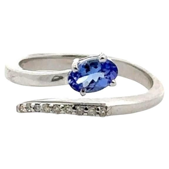 Bypass-Ring aus Sterlingsilber mit echtem Tansanit und Diamant für Girlfriend