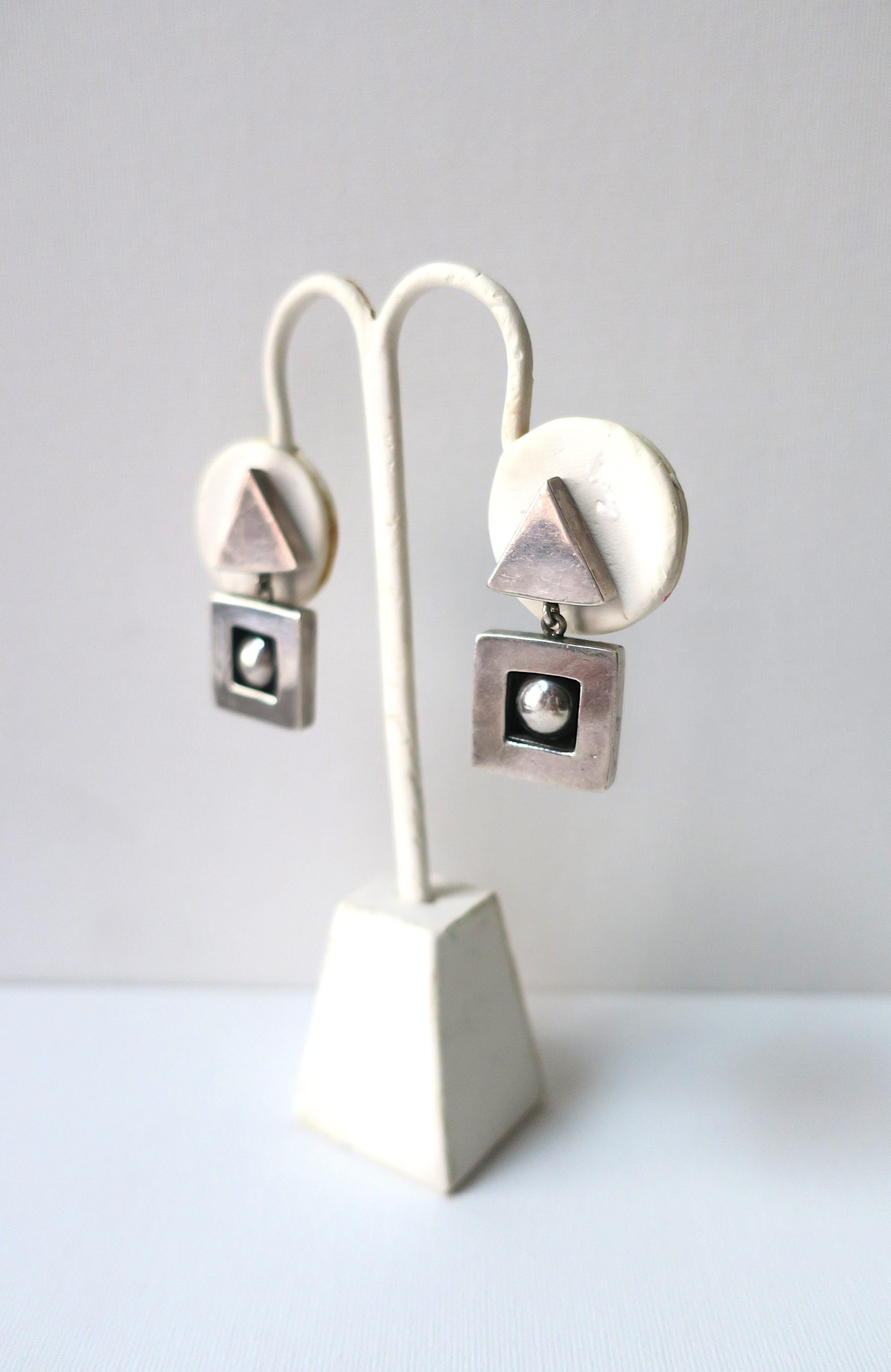 Sterling Silver Geometric Drop Earrings For Sale 6