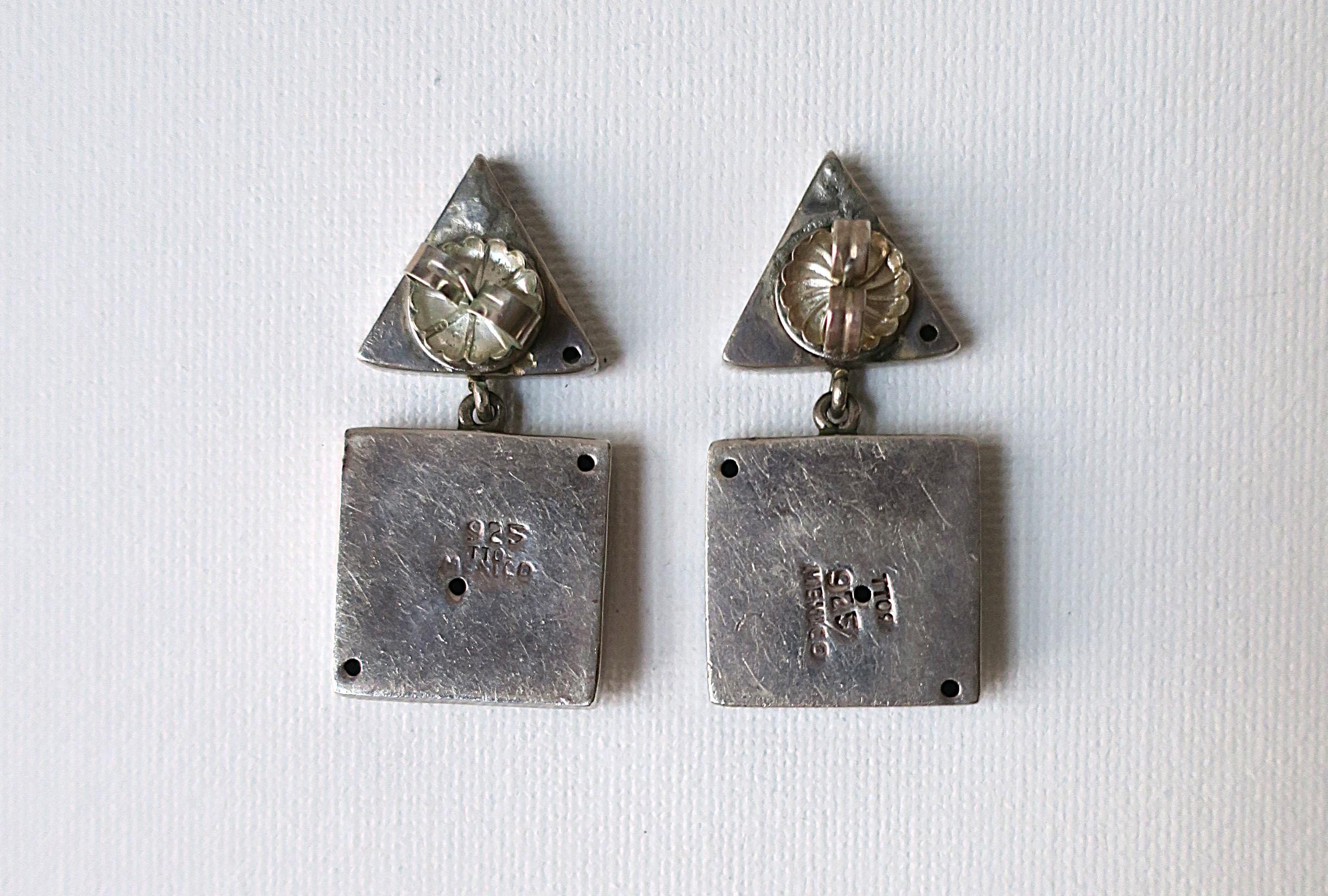 Sterling Silver Geometric Drop Earrings For Sale 7
