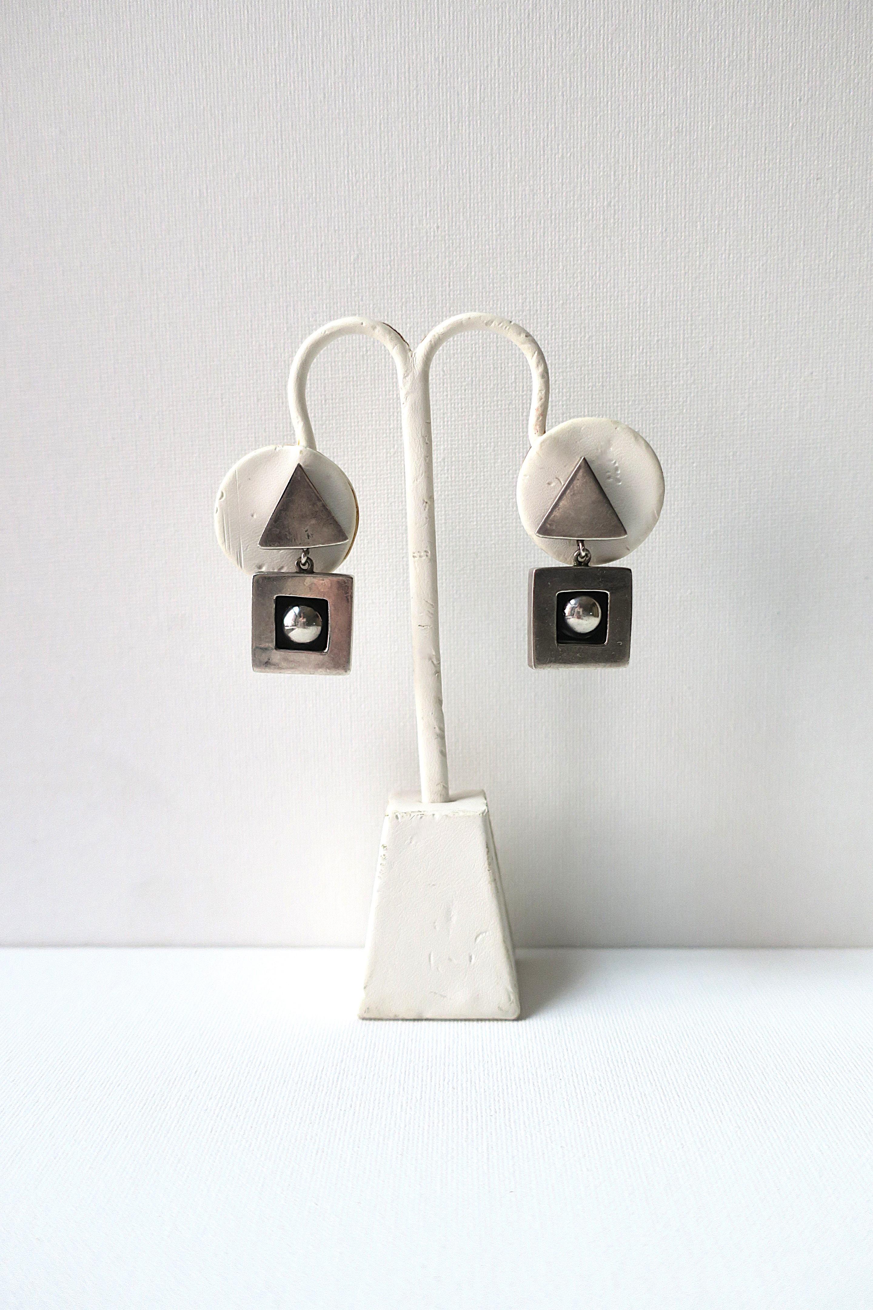 Sterling Silver Geometric Drop Earrings For Sale 4