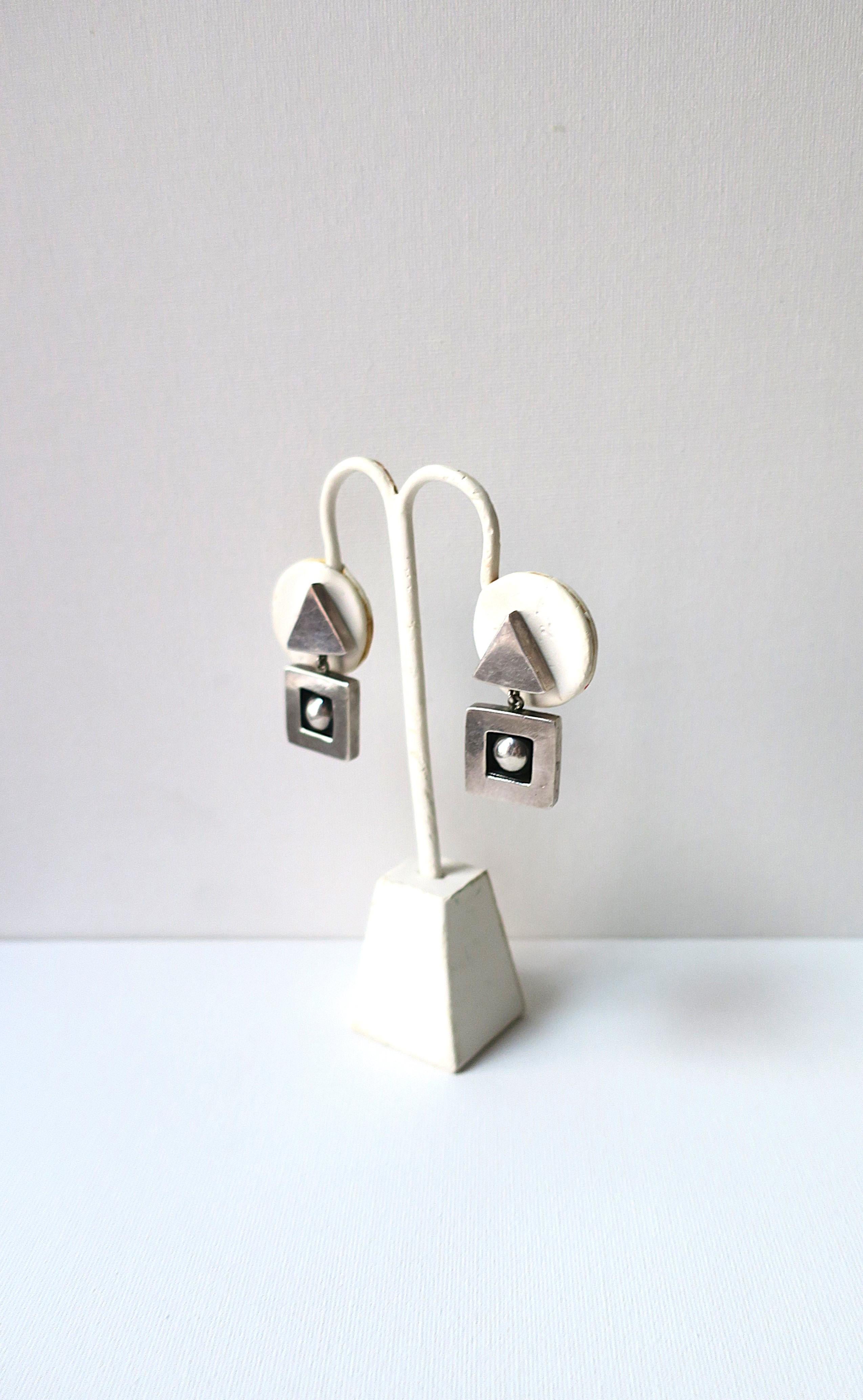 Sterling Silver Geometric Drop Earrings For Sale 5