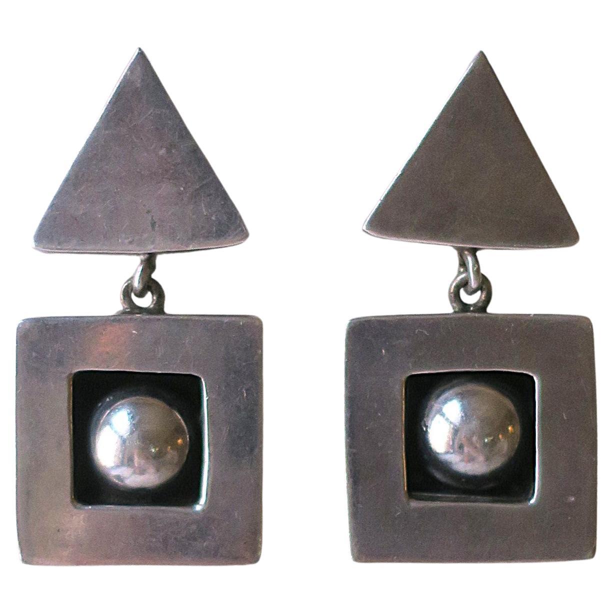 Sterling Silver Geometric Drop Earrings For Sale