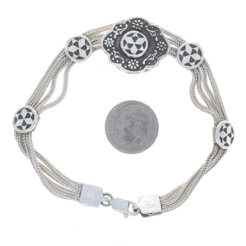 Bracciale floreale geometrico in argento 925 - Stazione a più catene in vendita 2