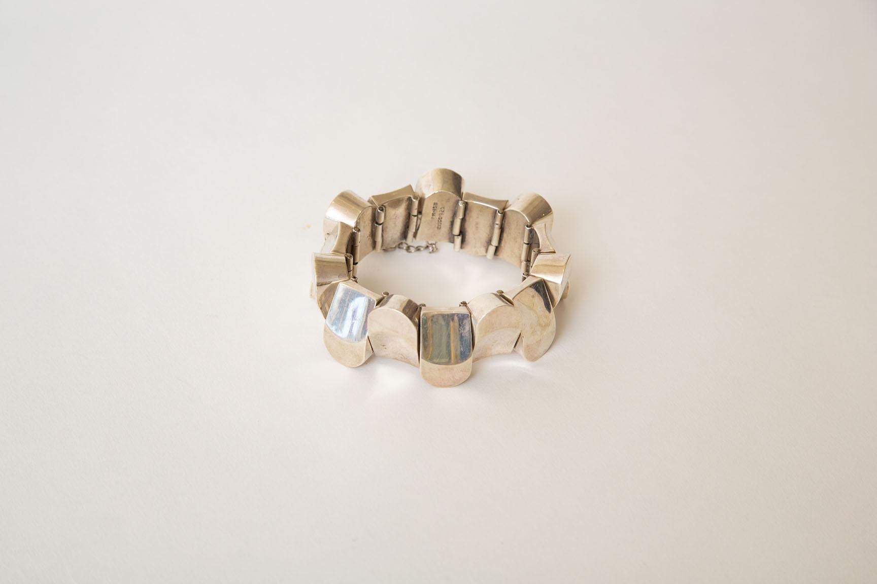 Modern Sterling Silver Geometric Link Sculptural Bracelet Vintage