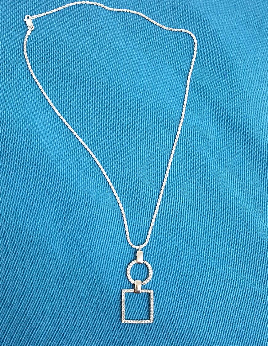 Mid-Century Modern Sterling Silver Geometrics Pendant Necklace, Stamped For Sale