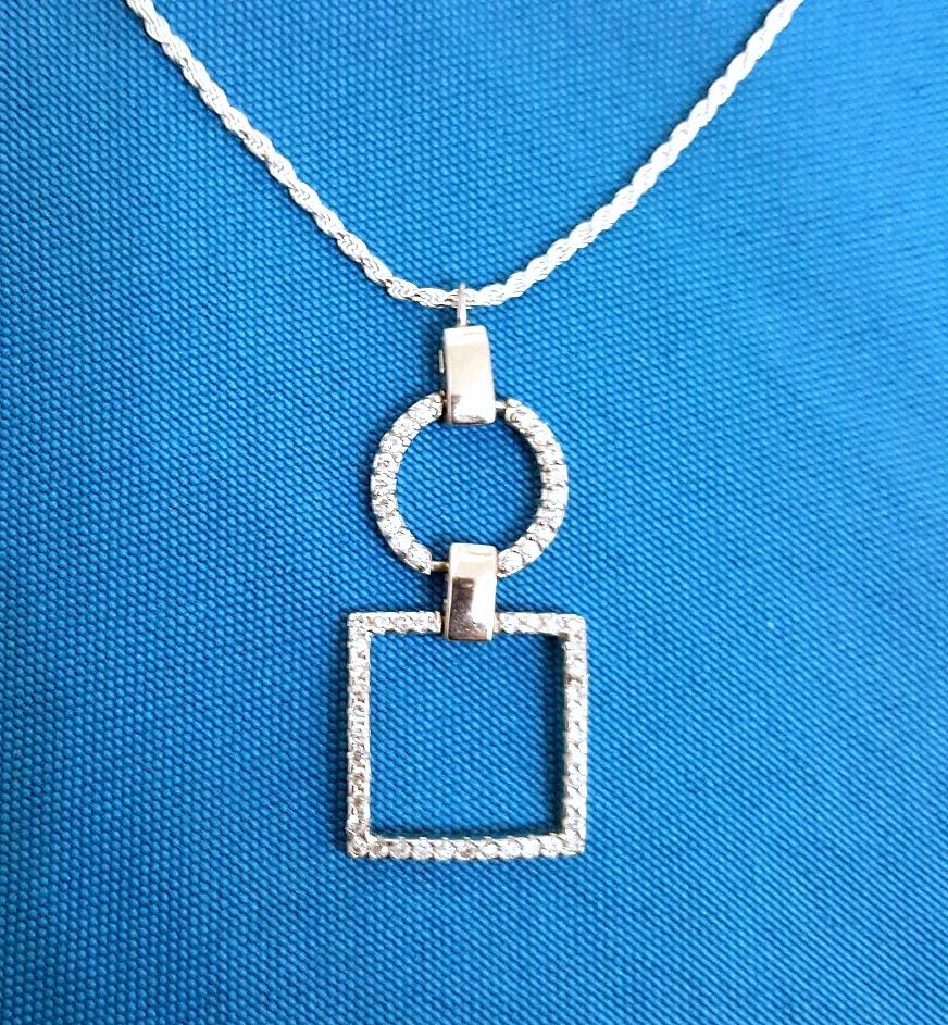 Sterling Silver Geometrics Pendant Necklace, Stamped In Good Condition For Sale In Warrenton, OR