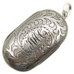 Antique Sterling Silver Georgian Oblong Vinaigrette with Engraved Leaf Border