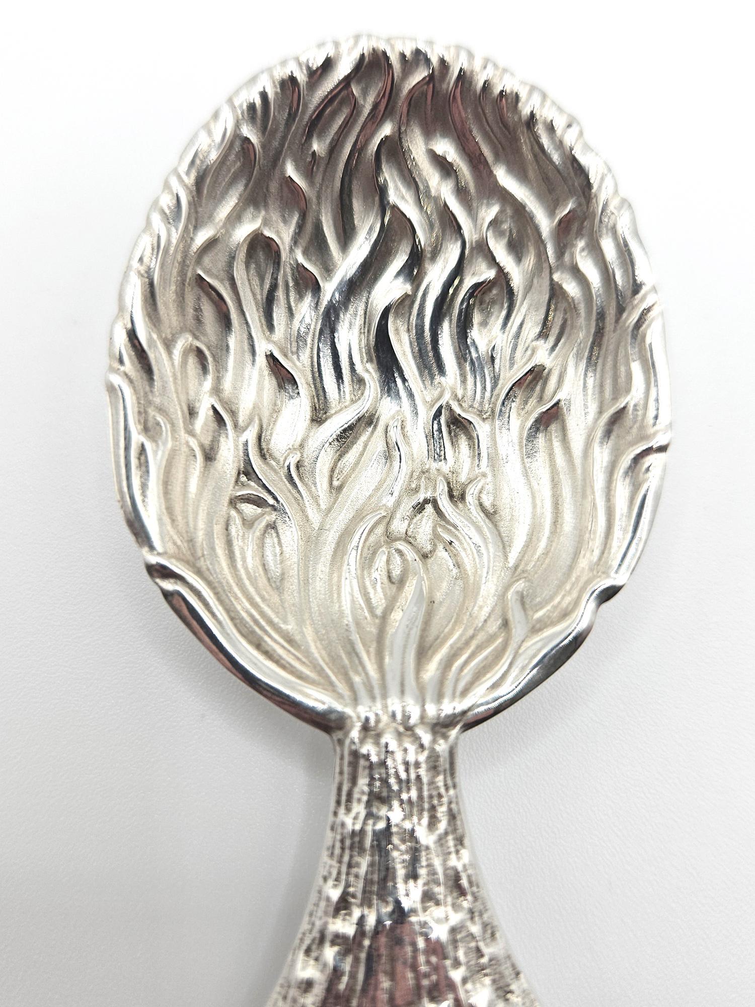 Mid-Century Modern Sterling Silver Gianmaria Buccellati Vulcano Tea Caddy Spoon, Bologna, Italy 20C For Sale