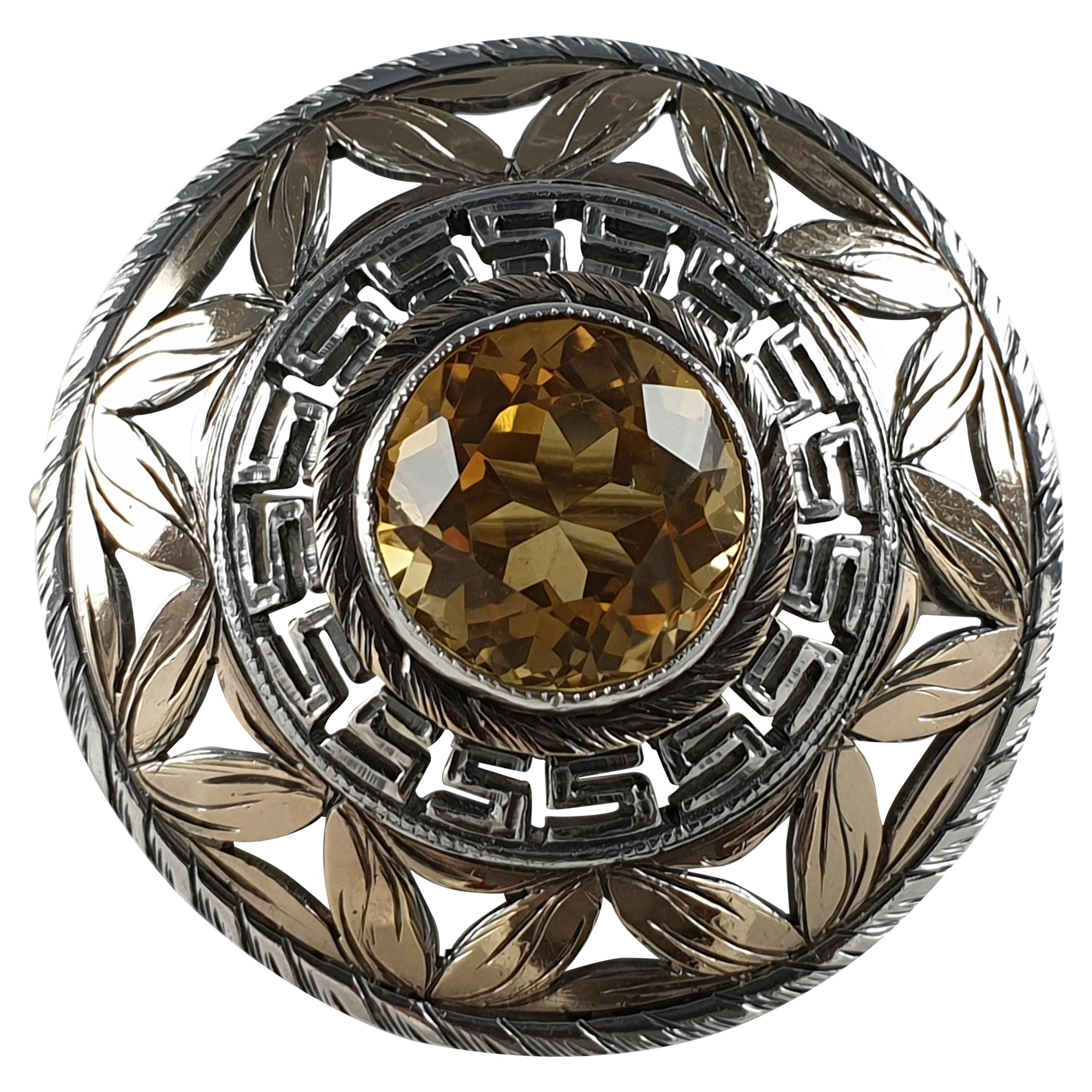 Sterling Silver Gilt and Citrine Target Brooch, Sibyl Dunlop, 1965
