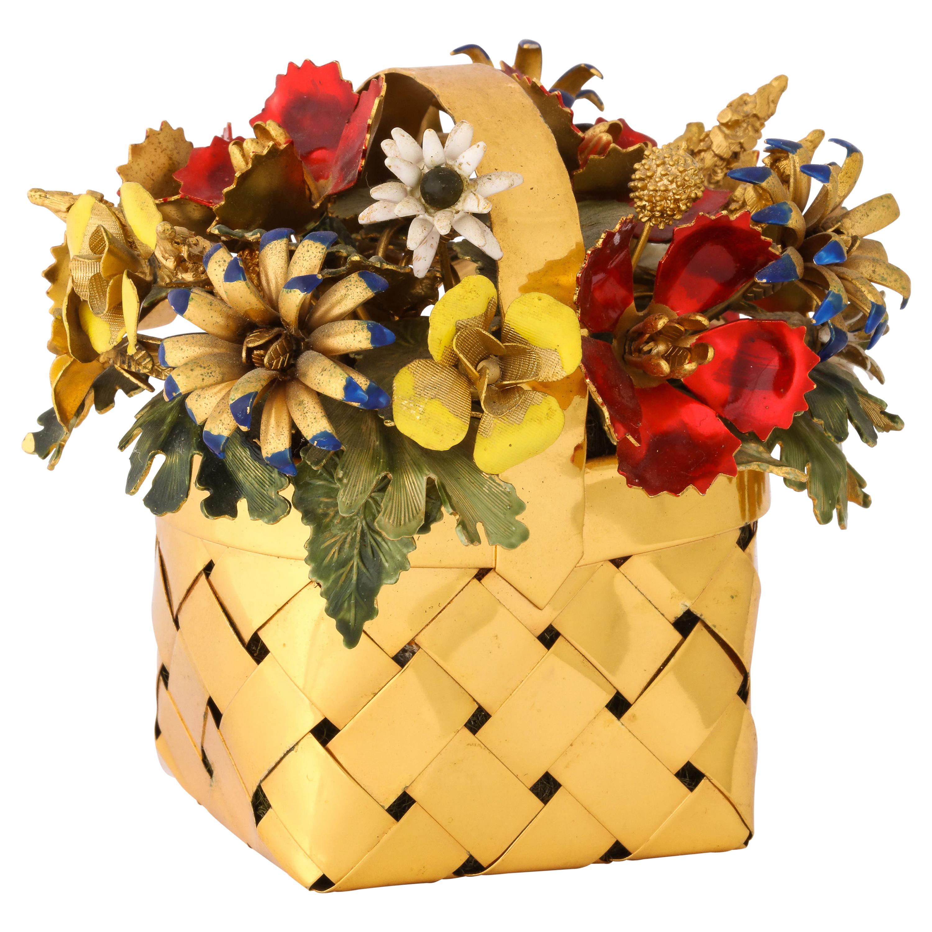 Sterling Silver-Gilt and Enamel Table Ornament Basket by Cartier