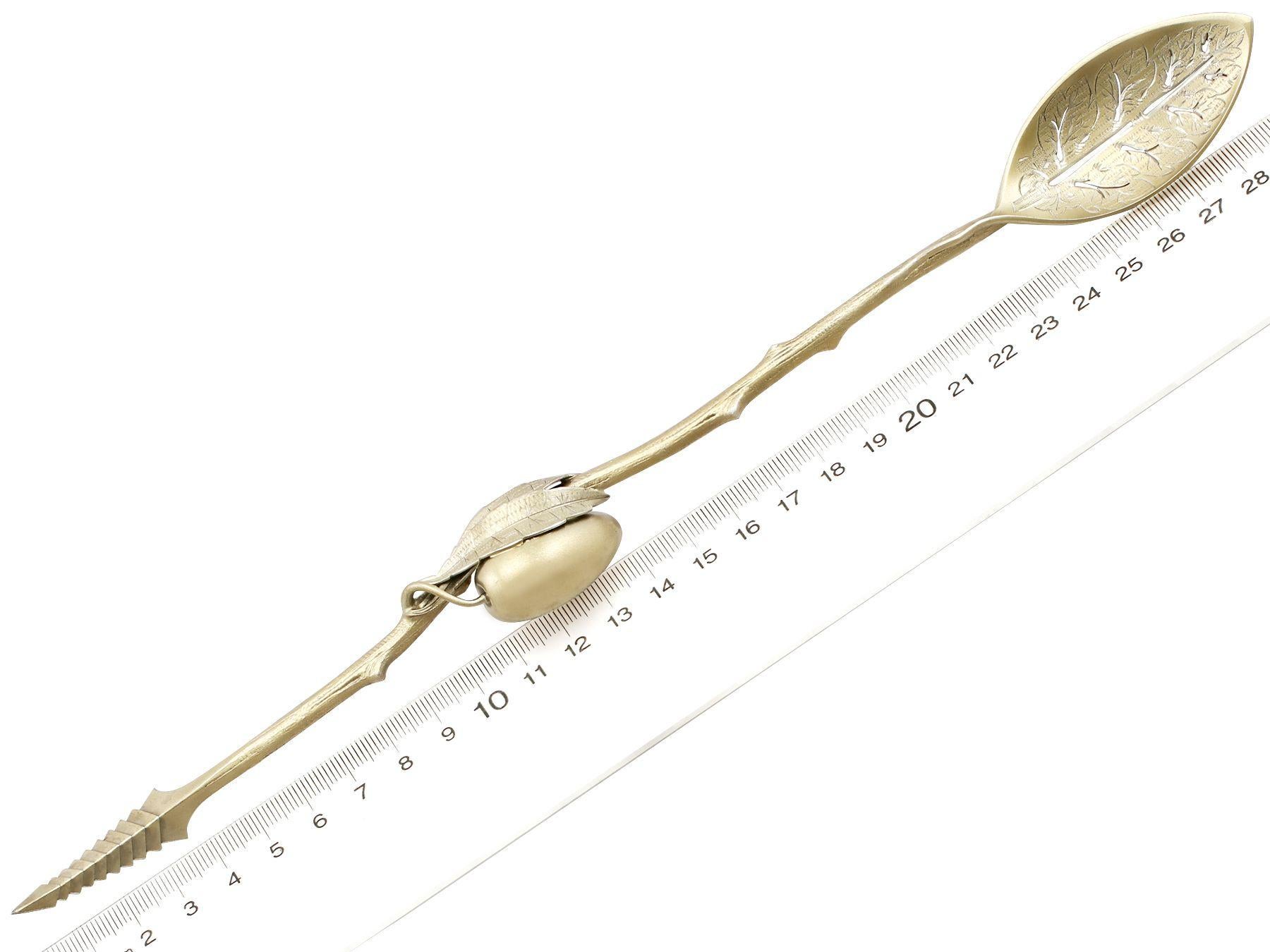 Sterling Silver Gilt Olive Straining Spoon by Gorham Manufacturing Company For Sale 1