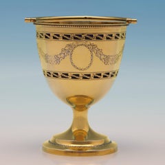 Neoclassical Revival Glass Lined Gilt Sterling Silver Sugar Basket from 1921