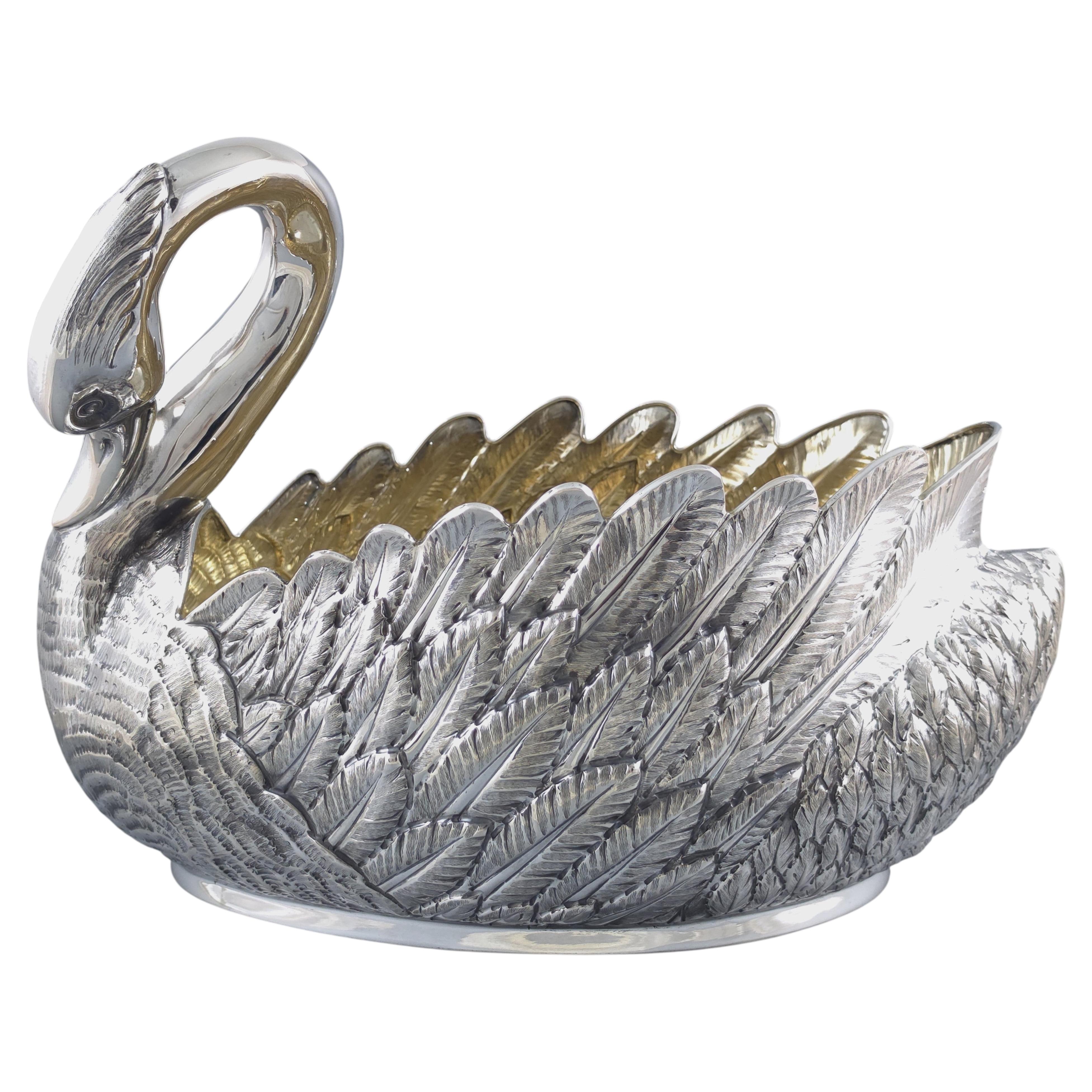 Mexican 925 Sterling Large Swan Bowl Centerpiece For Sale at