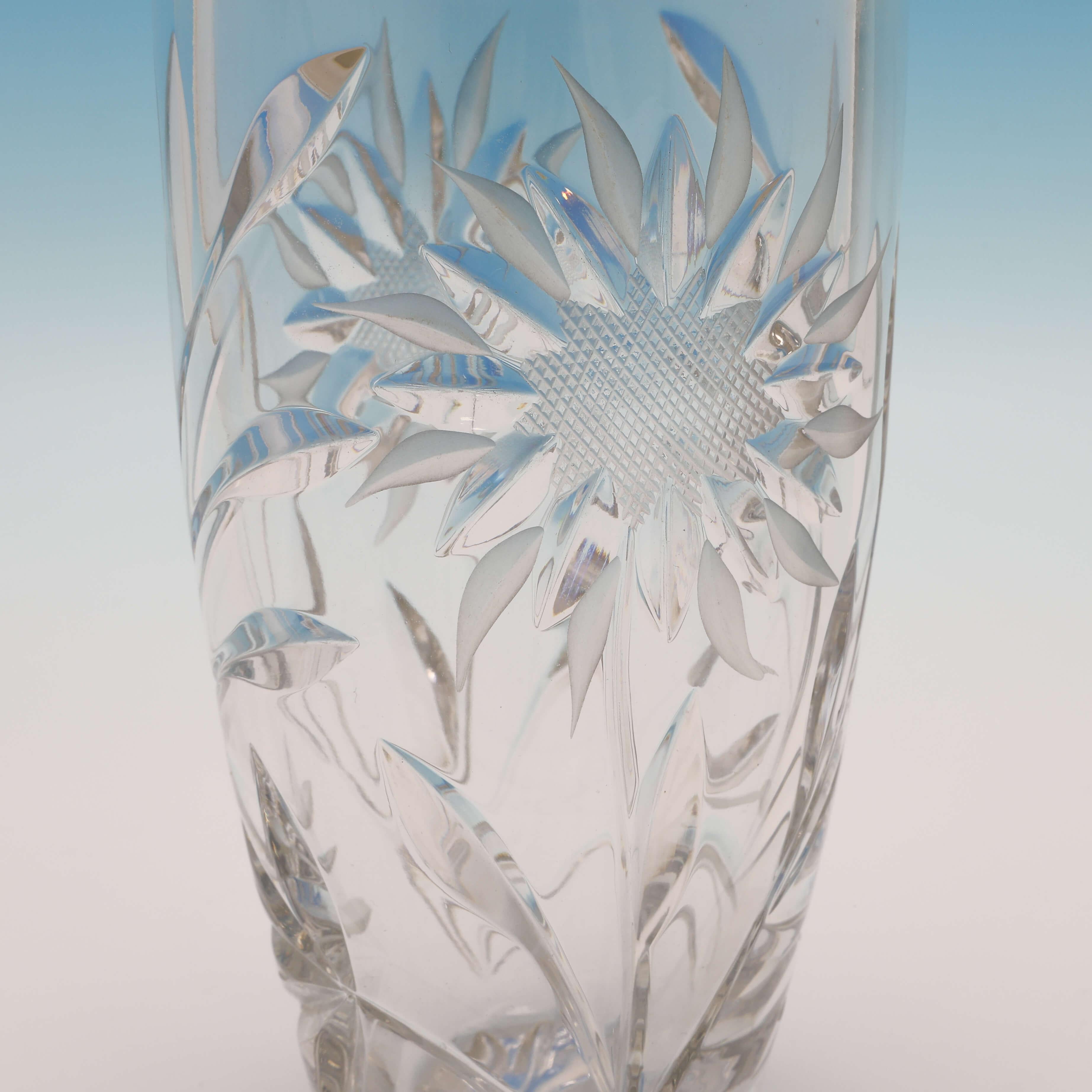 English Glass & Sterling Silver Cocktail Shaker - Sunflower Glass - 1988 - A. E. Jones