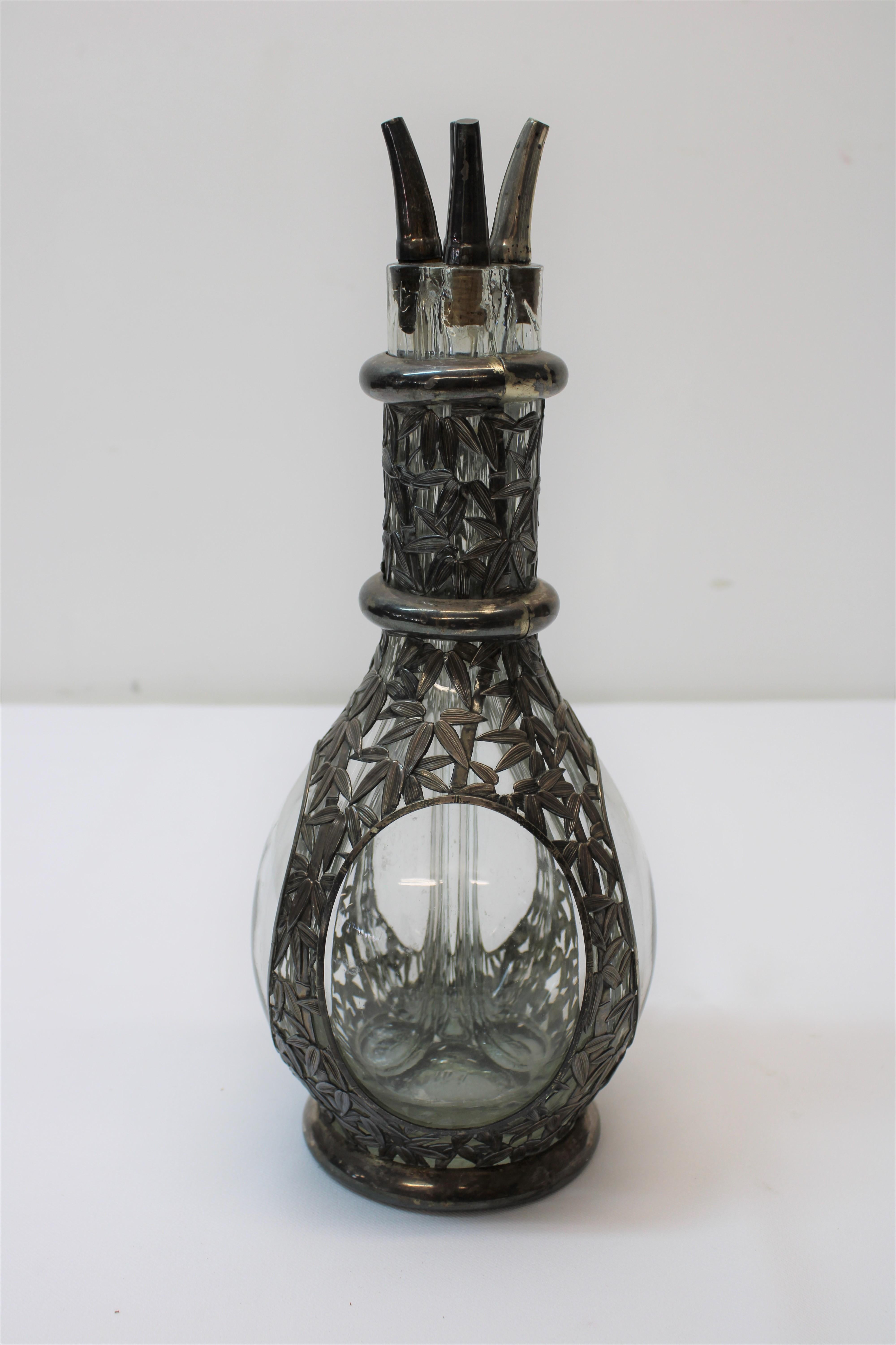 Argento 925 Decanter a quattro punte in vetro e argento Sterling Silver in vendita