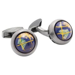 Boutons de manchette en forme de globe tournant en argent sterling avec lapis