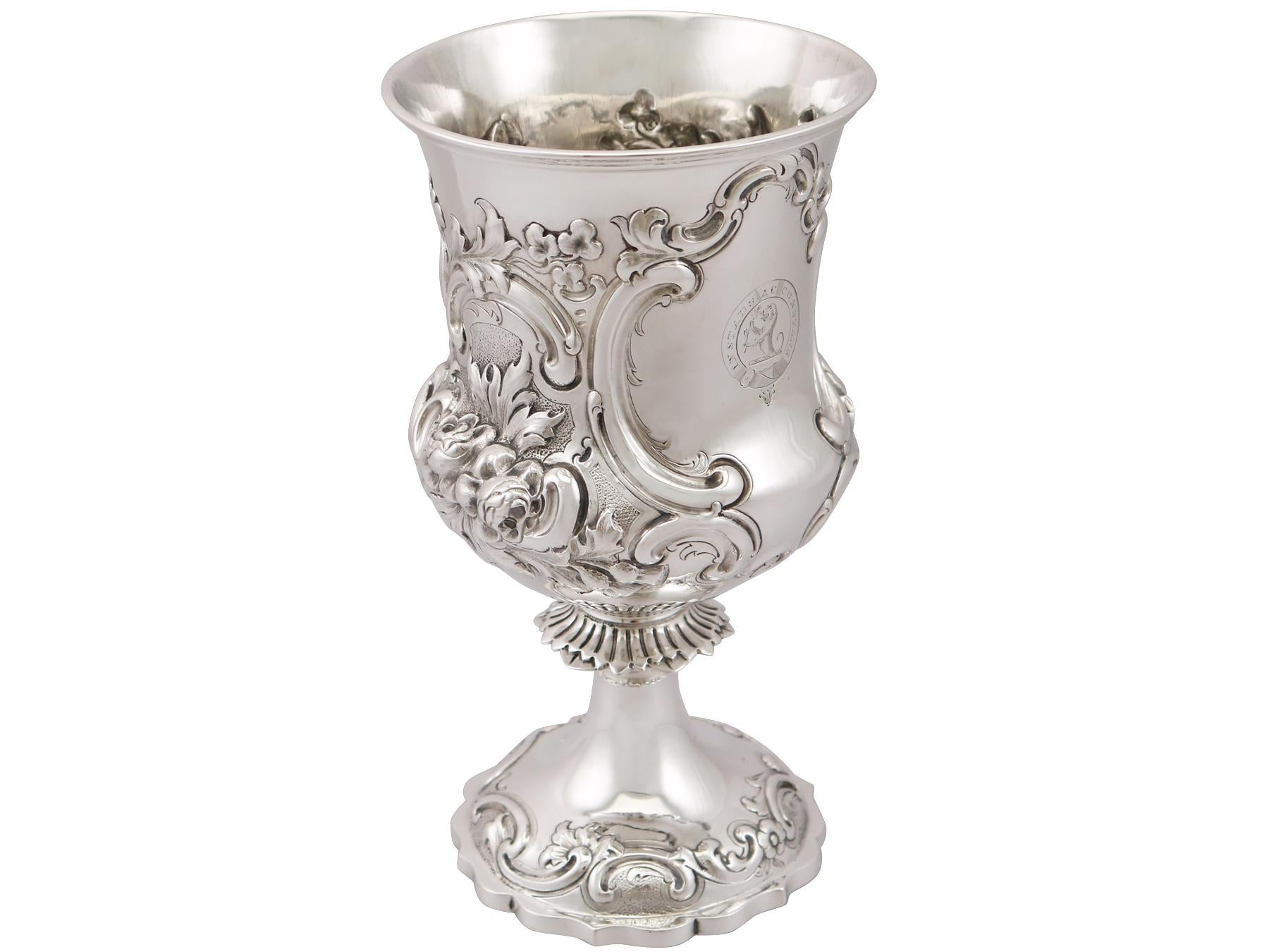 English 1850s Antique Victorian Sterling Silver Goblet