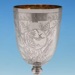 Victorian Aesthetic Period Engraved Antique Sterling Silver Goblet