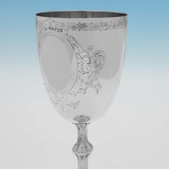 Attractive Victorian Engraved Antique Sterling Silver Goblet - Sheffield 1869